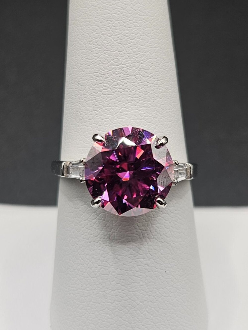 925 STERLING SILVER MOISSANITE 5CTW PINK SOLITAIRE RING SIZE 8